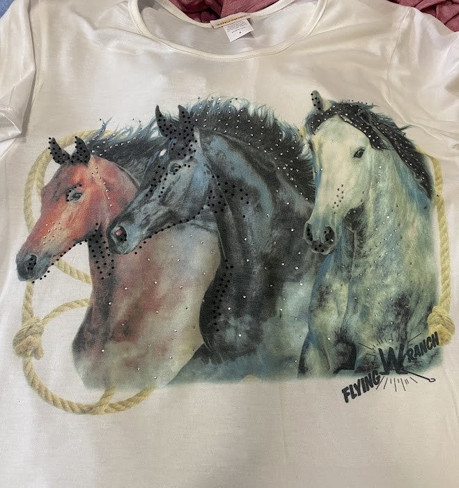 Short Sleeve Soft Ladies Fit T-Shirts w/ Decorative Rhinestones