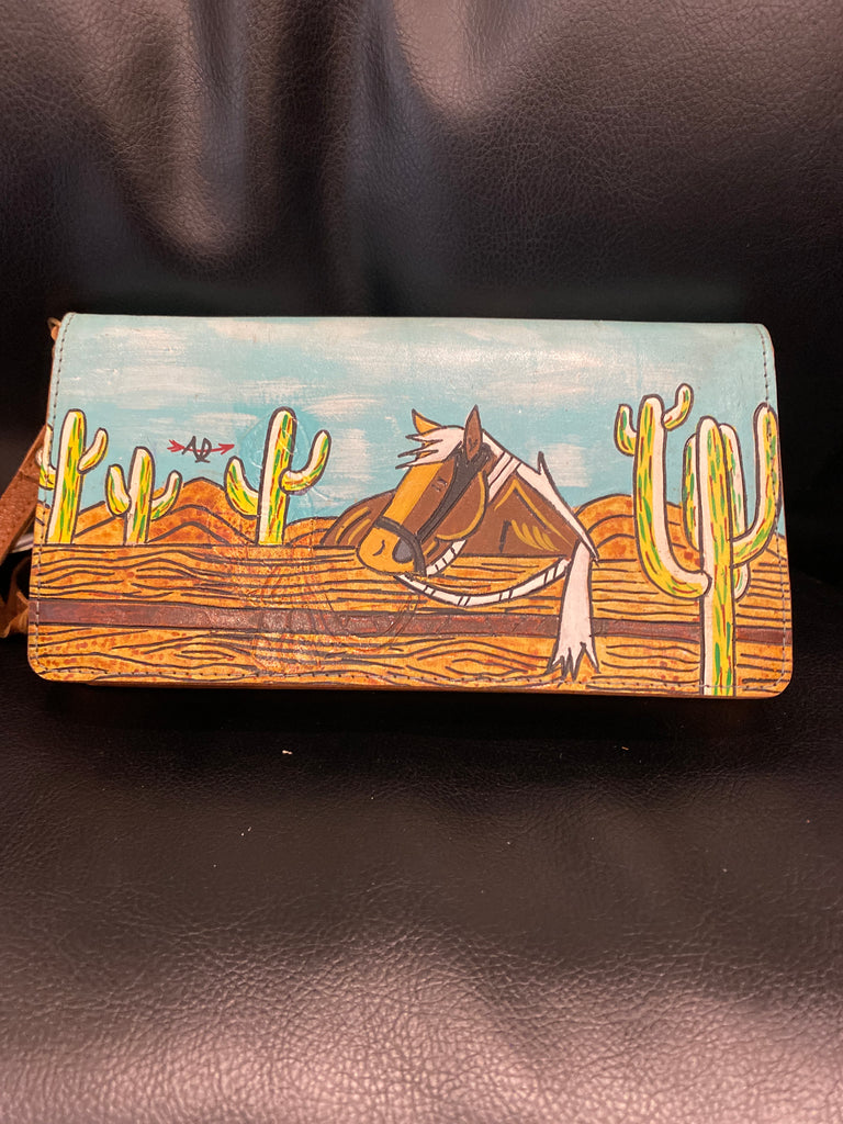 Genuine Leather Wristlet Wallet w/ Shoulder Strap