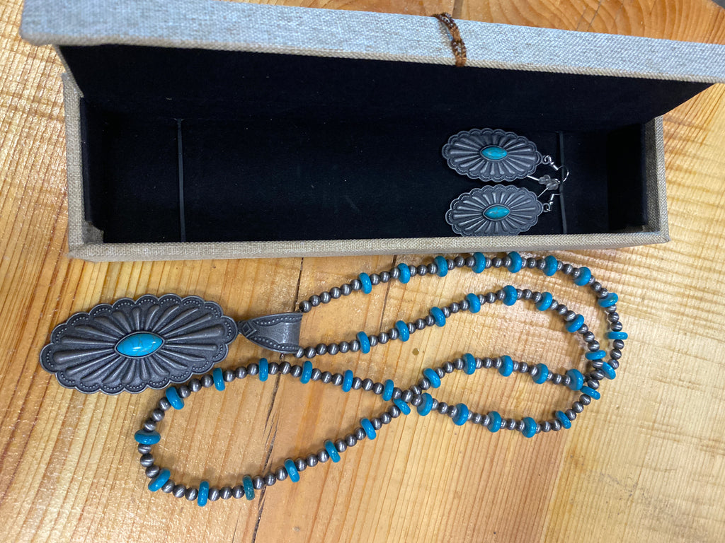 Turquoise and Silver Necklace & Earring Set