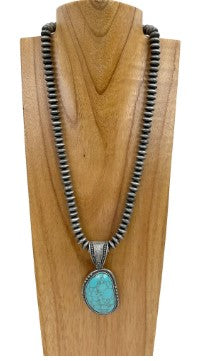 Navajo Beaded 22" Necklace w/ Oval Turquoise Stone