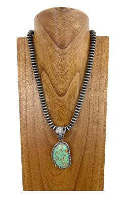 Navajo Beaded 22" Necklace w/ Oval Turquoise Stone