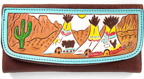 Genuine Leather Clutch w/ Teepee Artwork