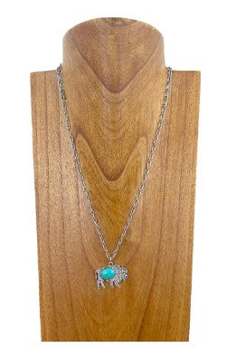 Buffalo Pendant Necklace 22" w/ Turquoise Stone