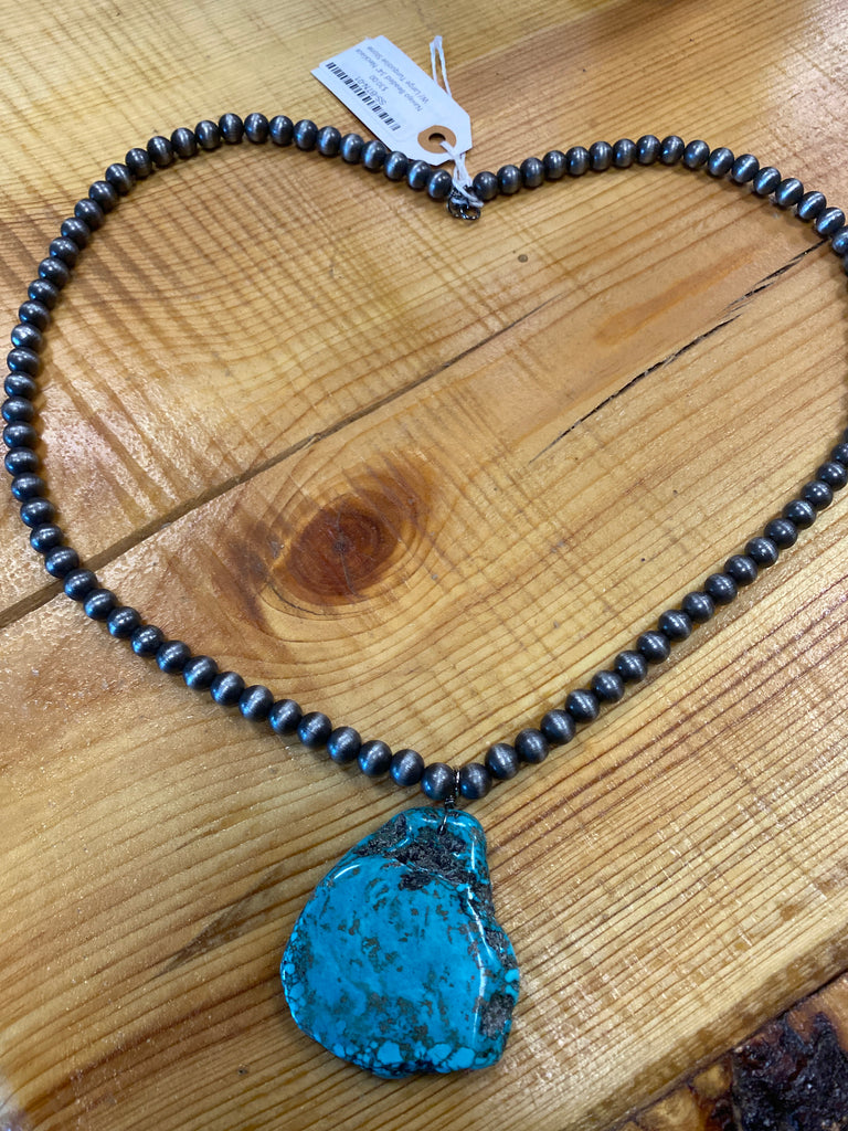 Navajo Beaded 34" Necklace w/ Large Turquoise Stone