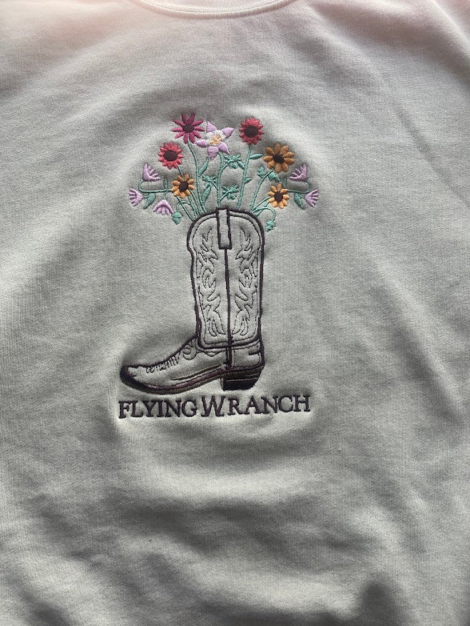 Crewneck Embroidered Boot w/ Flowers Sweatshirt