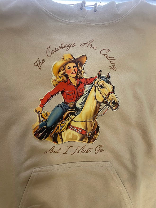 Hooded Cream Cowboys Calling Sweatshirt