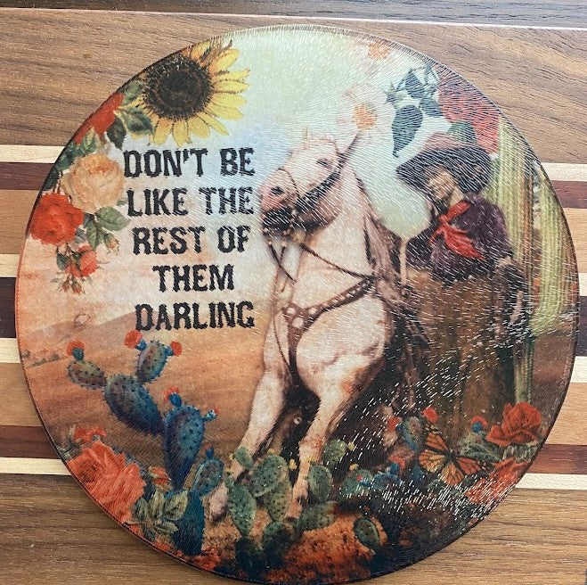 Small Round Glass Cutting Board/Charcuterie/Trivet (8")