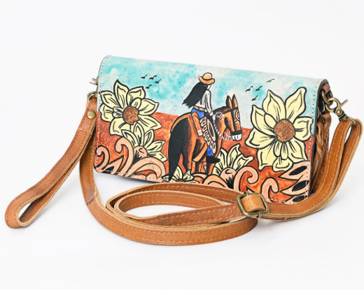 Genuine Leather Wristlet Wallet w/ Shoulder Strap