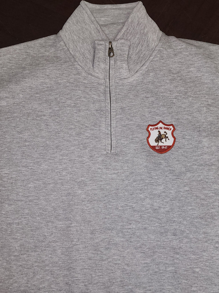 Quarter Zip Grey Bronc Rider Patch Sweatshirt