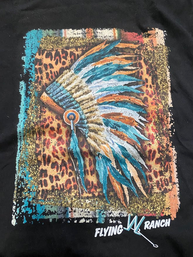 Short Sleeve Black Feather Headdress w/ Leopard Print T-Shirt