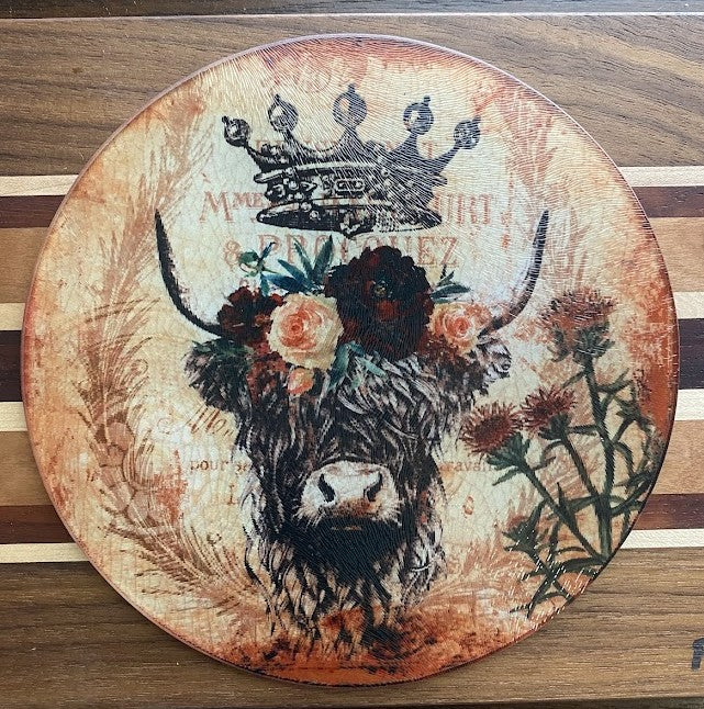 Small Round Glass Cutting Board/Charcuterie/Trivet (8")