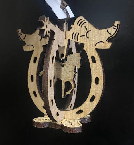 Horseshoe-Horse 4-Sided Wooden Ornament