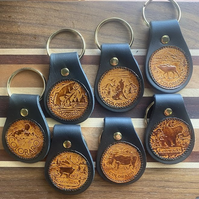 Black Leather Colorado Keychain