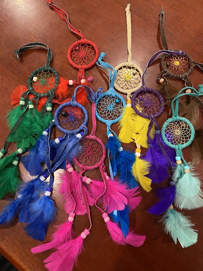 Leather Dream Catcher w/ Beaded & Feathered Tassels