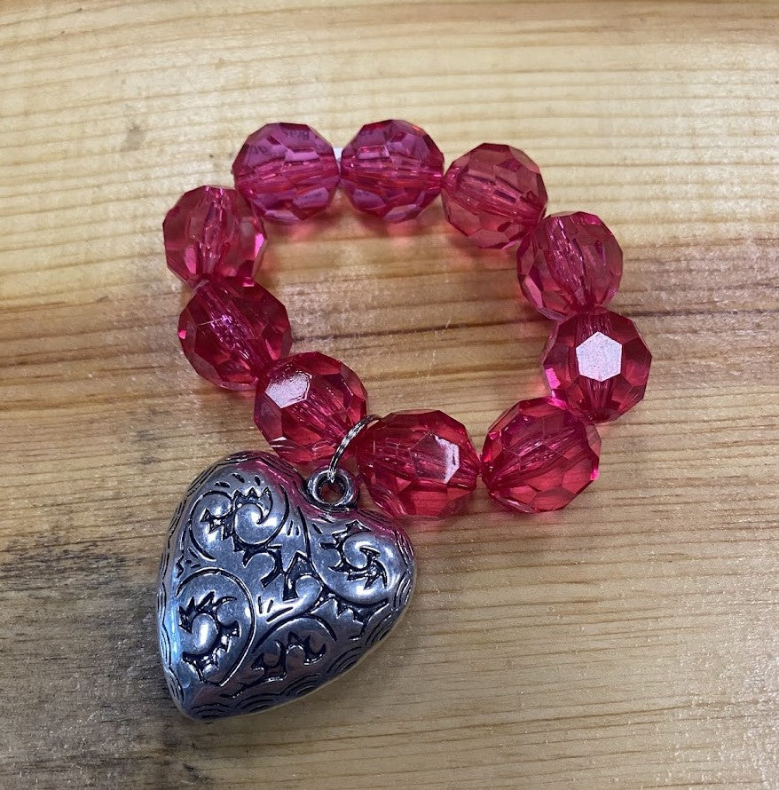 Pink Bead Bracelet w/ Heart
