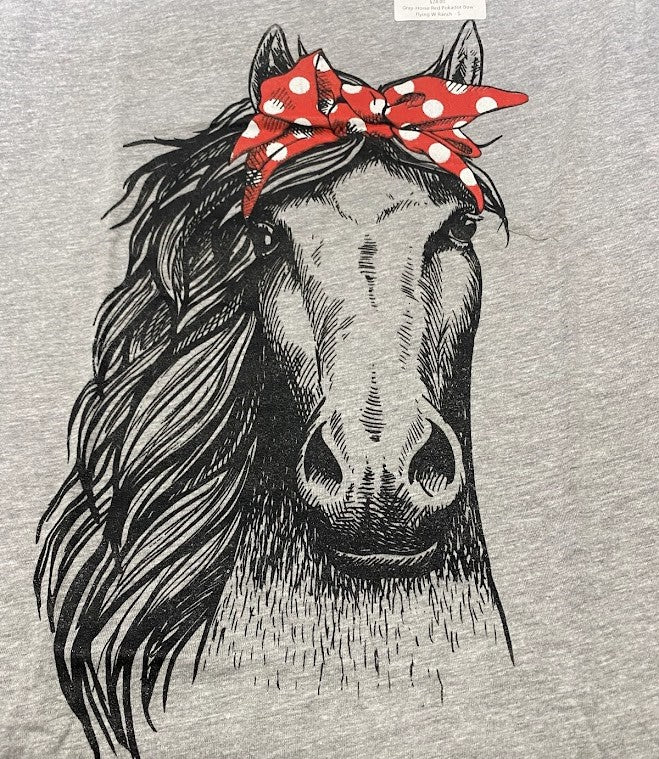 Short Sleeve Gray Horse w/ Polka Dot Bow T-Shirt