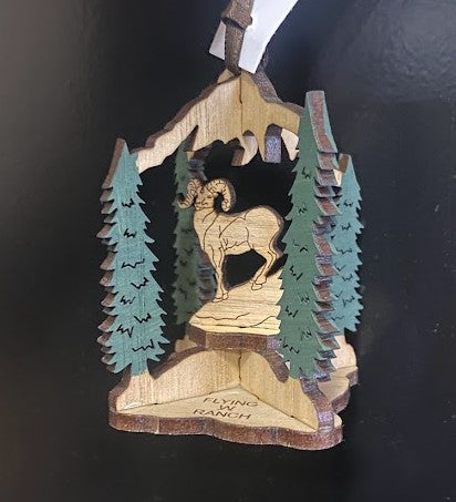 Big Horn 4-Sided Wooden Ornament