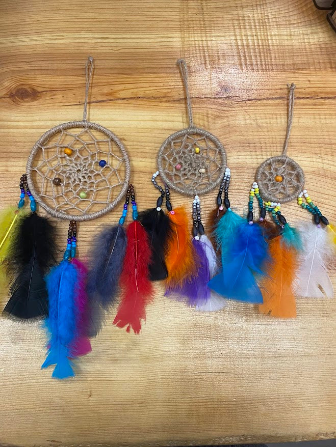 Rope Dream Catcher w/ Beaded & Feathered Tassels