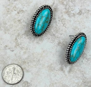 Stone Oval Post Earrings