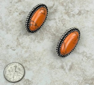Stone Oval Post Earrings