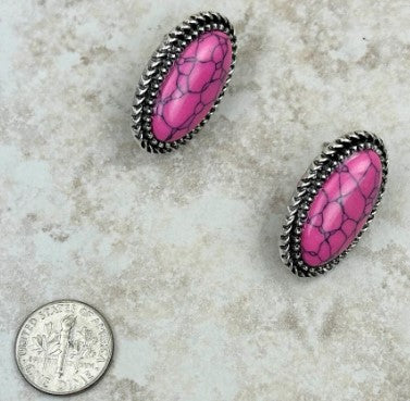 Stone Oval Post Earrings