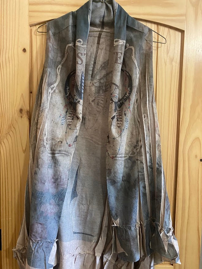 Beige Western Long Loose Sleeveless Vest