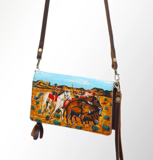 Genuine Leather Wristlet Wallet w/ Shoulder Strap