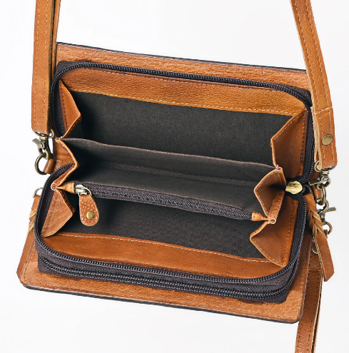Genuine Leather Wristlet Wallet w/ Shoulder Strap