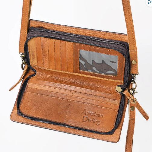 Genuine Leather Wristlet Wallet w/ Shoulder Strap
