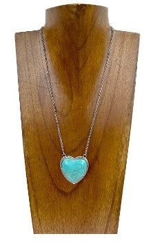 Silver Chain Necklace w/ Stone Heart