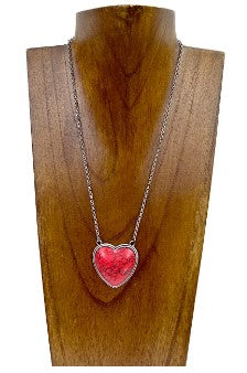 Silver Chain Necklace w/ Stone Heart